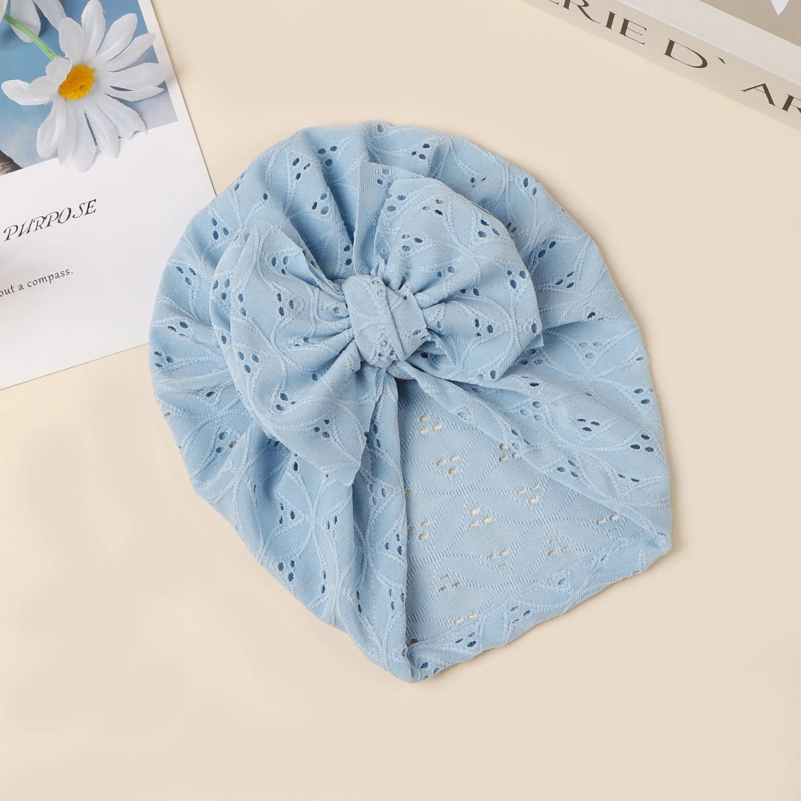 Double Layer Soft Knit Newborn Beanie Big Bow Hollow No Brim Infant Girls Pullover Hat Baby Photo Props Head Cap