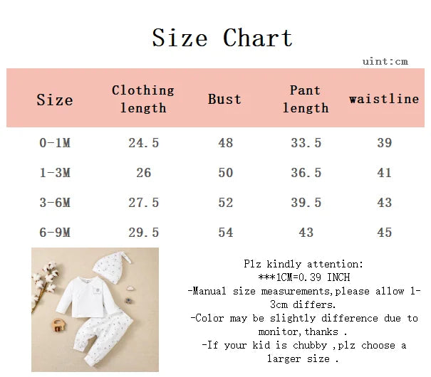 Newborn Baby Set Round Neck Long Sleeved Top+Elephant Print Pants+Hat 3PC Suitable for Autumn Set for Babies Aged 0-9 Months