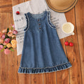 Toddler Baby Girl Sleeveless Denim Dress Lace Ruffle Trim Button Front Summer Kids Casual Jean A-line Dress