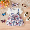 2Pcs Baby Girl Summer Dress Beautiful Butterfly Print Dress+Headband suitable for 0-24 Months old Lively and Cute Little Girls