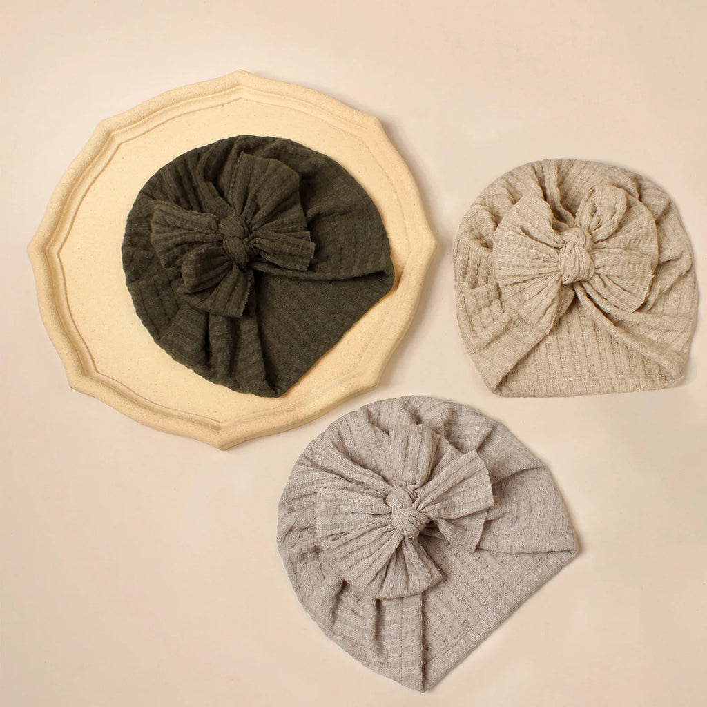 Lovely Bowknot Knitted Baby Hat Cute Solid Color Baby Girls Turban Hat Soft Newborn Infant Cap Accessories Beanies Head Wraps