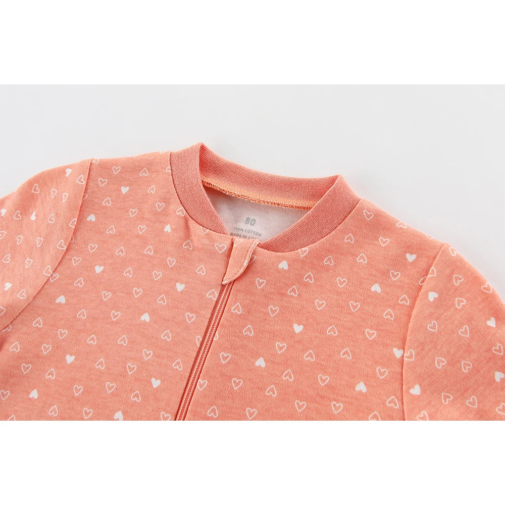 Kiddiezoom Fashion Cartoon  Orange Love 100%Cotton zipper Long Sleeve Baby Boy Girl Rompers Soft newborn Jumpsuits Clothes