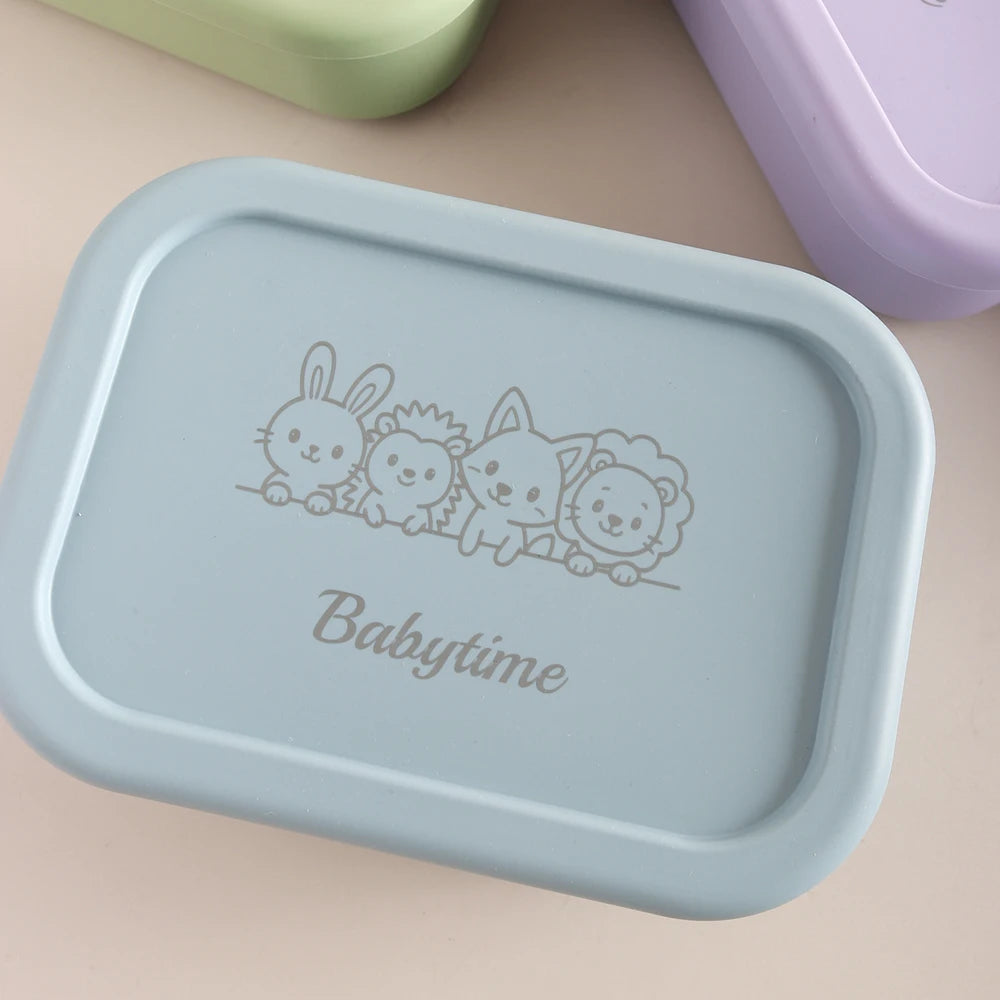 750ml Custom Name Animal Bento Box | Adorable 3-Section Silicone Lunch Box for Boys & Girls | Eco-Friendly & Leak-Proof