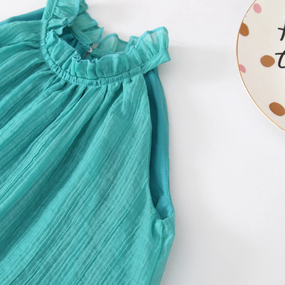 Humor Bear Summer Girl's Dress Solid color retro-style halter sleeveless Fashion Princess Dress Casual Dresses For Girls