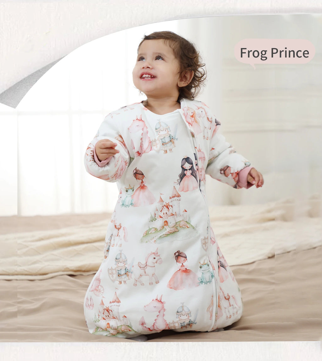 INSULAR Baby Cartoon Split-Leg Sleep Sack with Detachable Sleeves, 100% Cotton Thickened Winter & Autumn Toddler Sleeping Bag