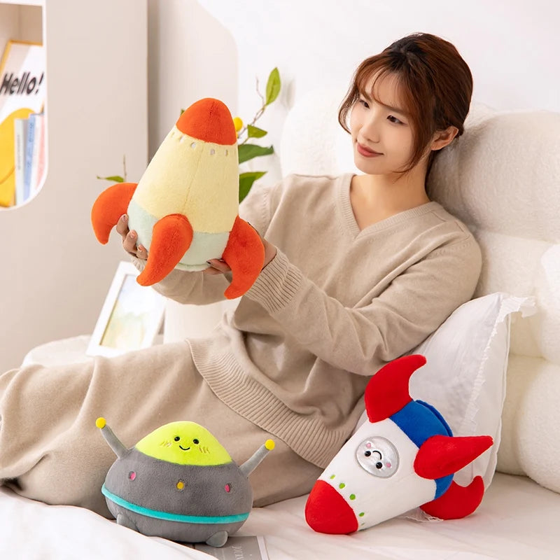 Hot 18/27cm Plush Rocket Toy Stuffed Spaceship Soft Throw Pillow for Kids Educational Birthday Gift Space Discovery Decor