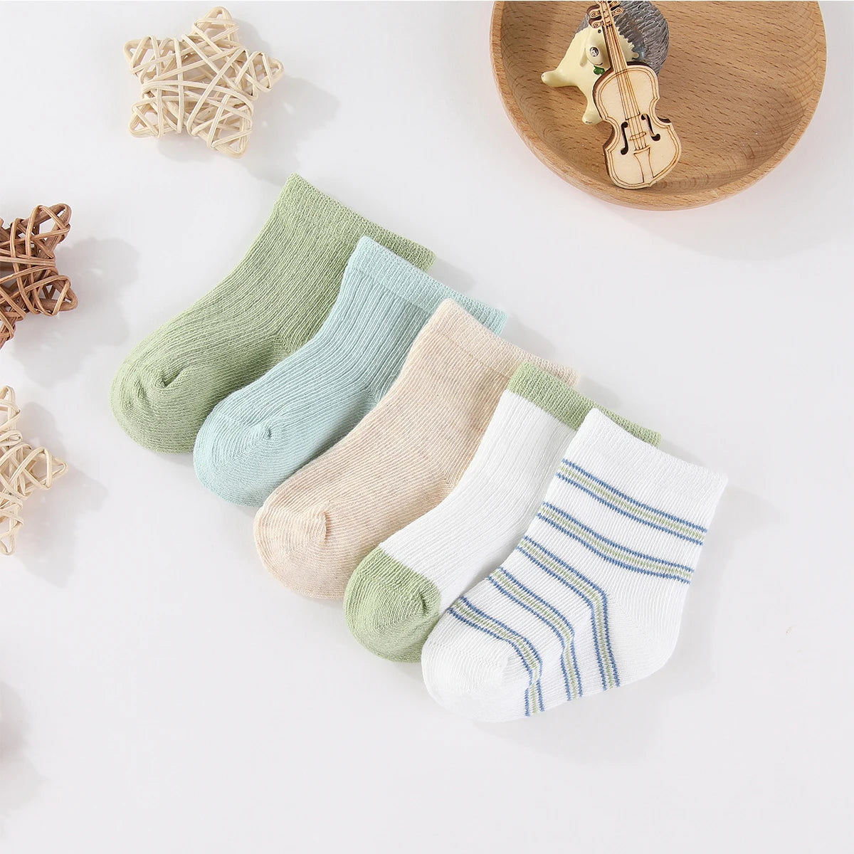 Kiddiezoom Baby Socks Keeps Feet Warm 5-Pair Set Four Seasons For Newborn 0-12 Months 100 Percent Cotton