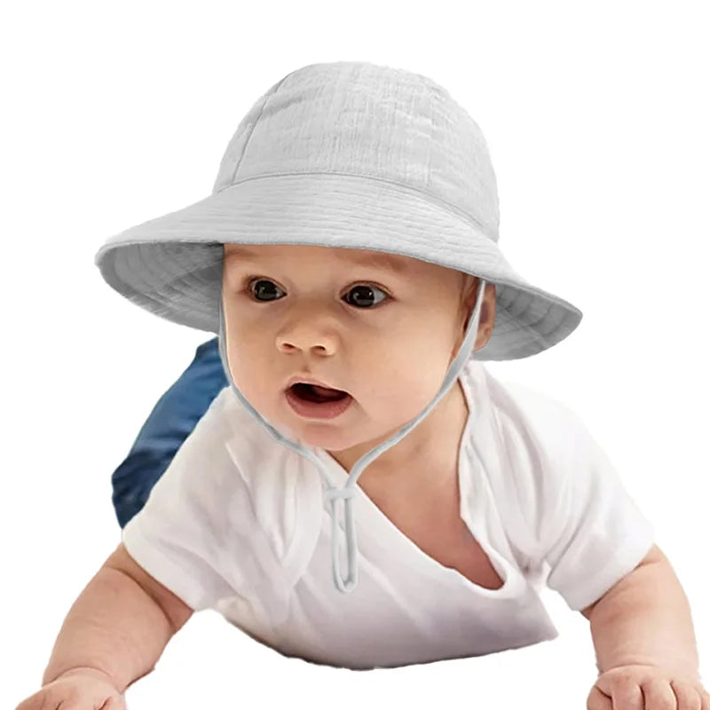 Adjustable Baby Summer Hat Muslin Children Panama Cap for Girls Boys 100% Cotton Kids Bucket Hat Outdoor Beach Infant Cap 1-3Y