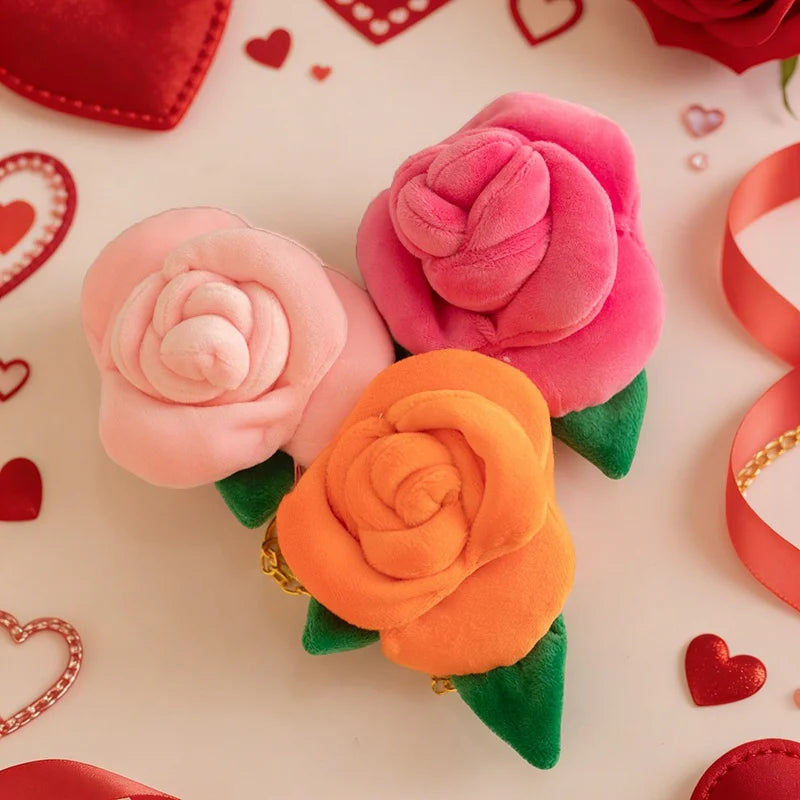 Wholesale Pretty Mini Rose Plush Toys Soft Colorful Lifelike Rose Hanging Toys Cute Keychain Bags Decor Kawaii Girls Gift