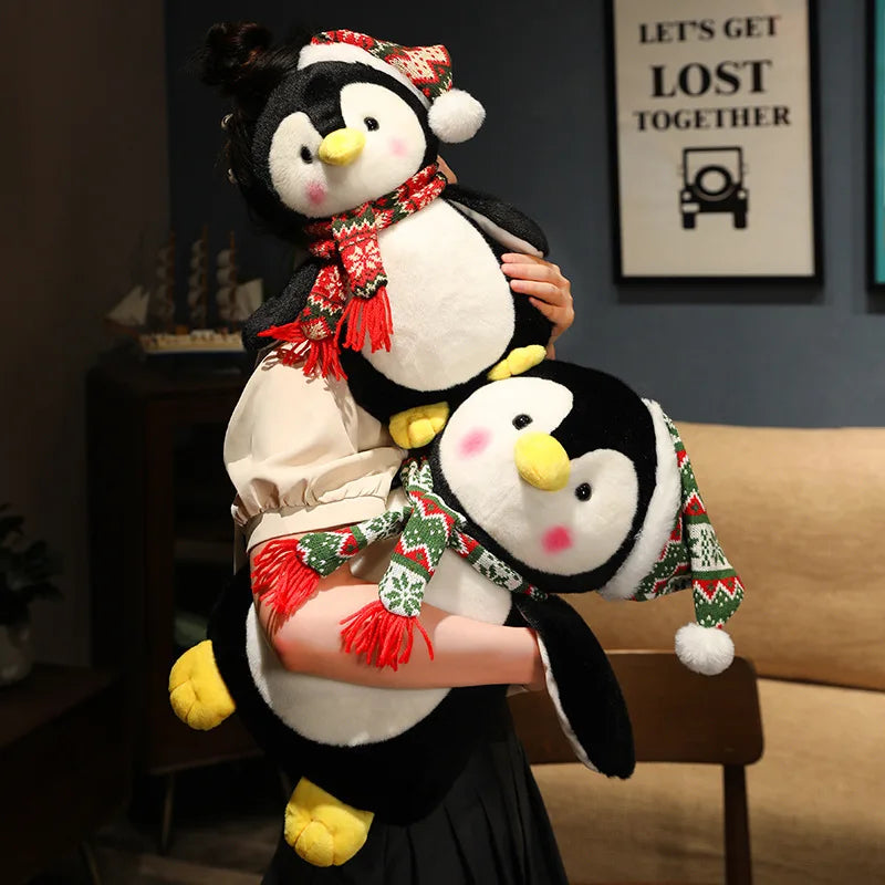 Cute Penguin Wear Christmas Hat Plush Toys Kawaii Soft Stuffed Animals Plushies Doll Christmas Party Decor Children Xmas Gift