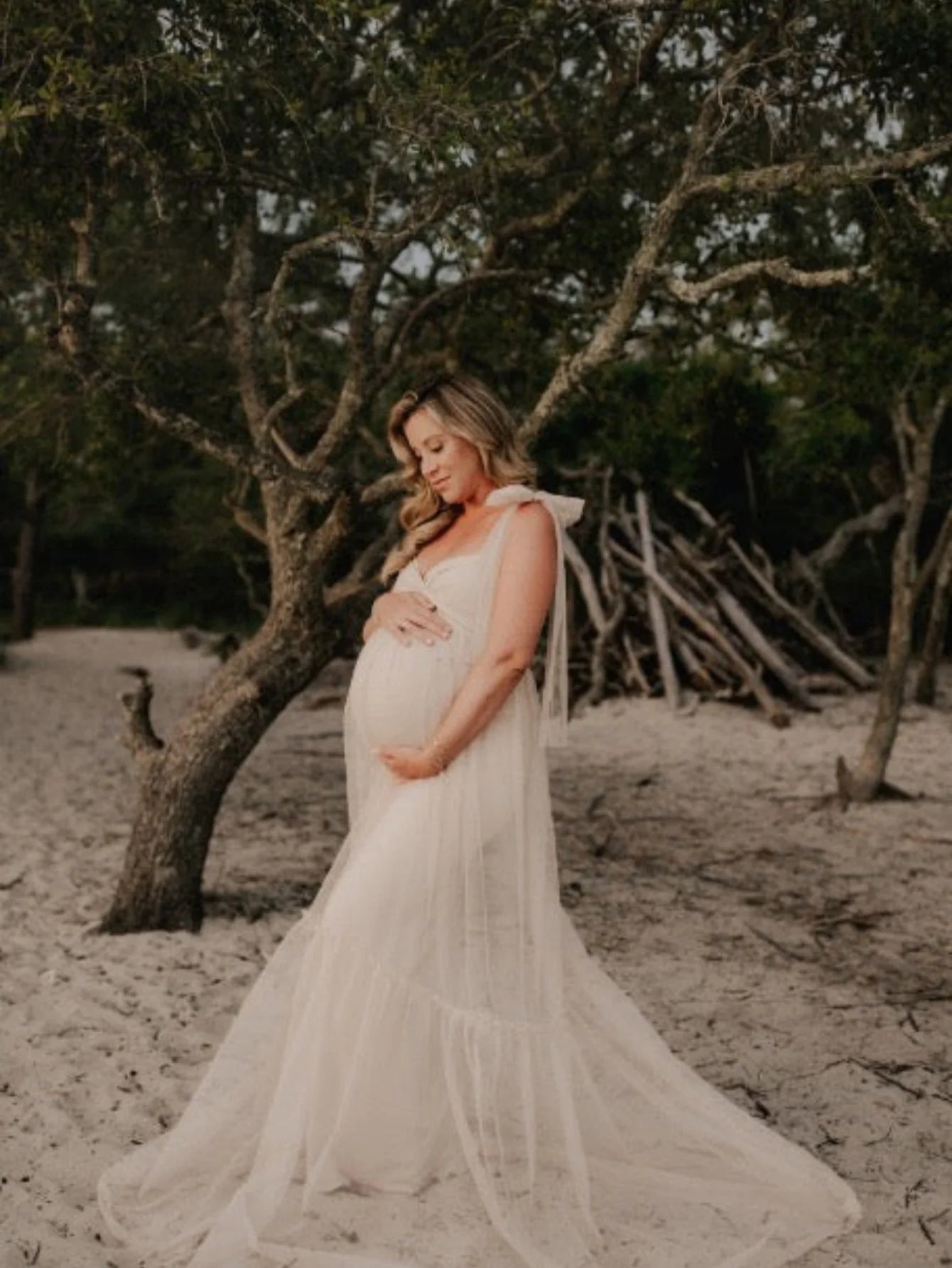 Maternity Summer Photography Dress Sleeveless Off Shoulder Soft Tulle Women Pregnancy Gown for Baby Shower Photoshoot