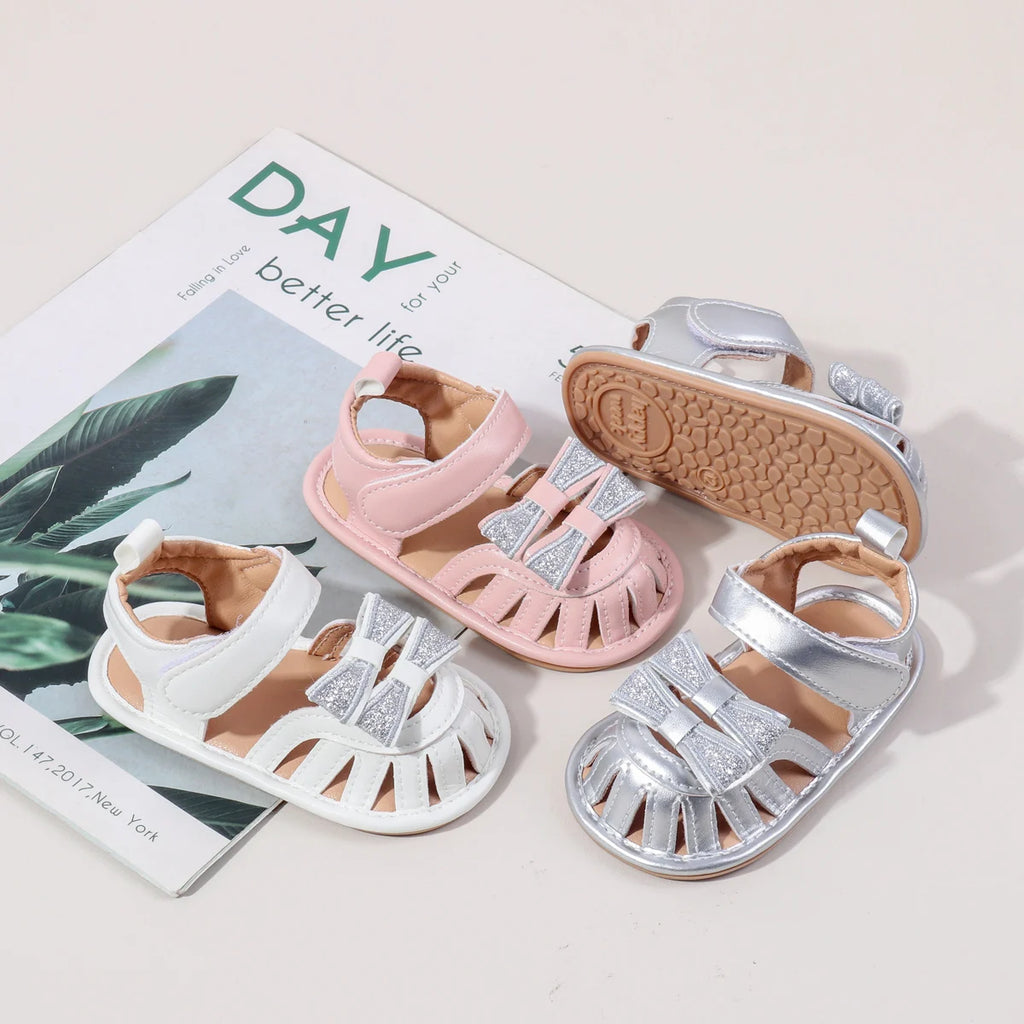2025 Spring And Autumn Baby Girls First Walking Indoor Outdoor Toddler Shoes For 0-18M Baby Princess Sandal PU Leather TPR Sole