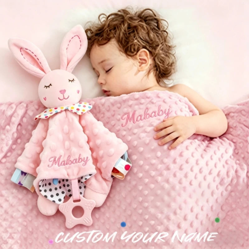 Personalized Newborn Baby Blanket with Name Custom Dot Minky Stroller Swaddle Set Security Towel Baby Shower Gift for Infant Boy
