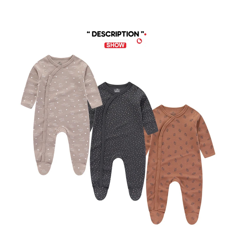 Kiddiezoom 3 Pcs/Lot Autumn Winter Fashion Unisex Long Sleeve Casual Soft Comfort Baby Boy Girl Romper Newborn Shower Gifts