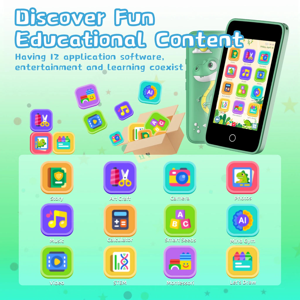 Kids Smart Phones - Educational Touch Screen Cell Phones for Children with Camera - Blue - Ages 3-12