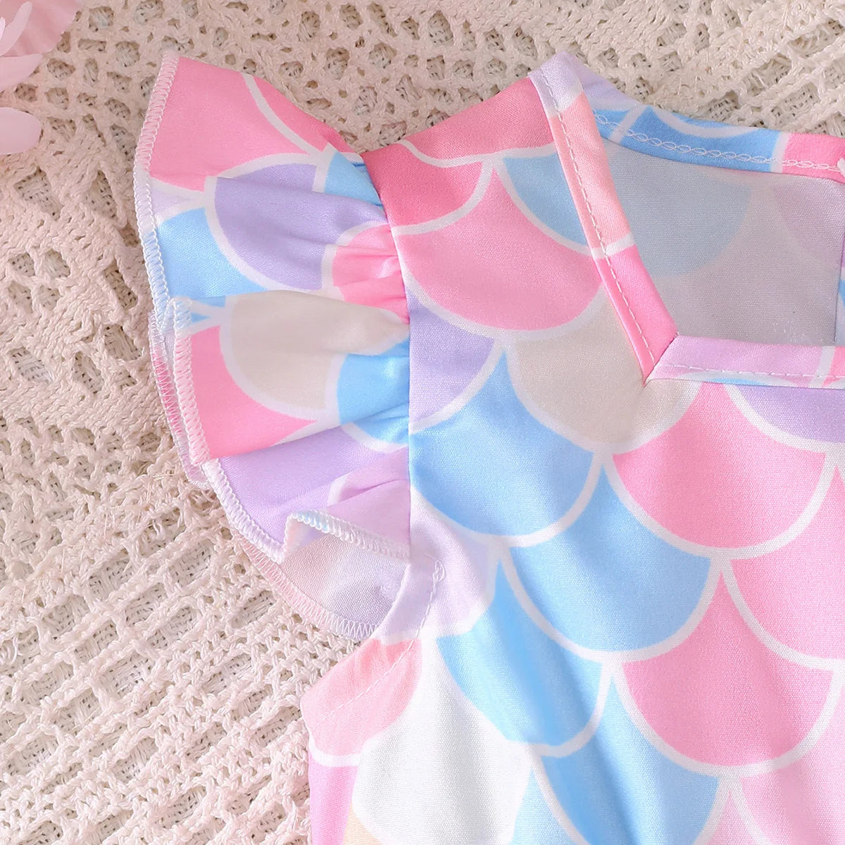 2Pcs Baby girl Dress Round Neck Mermaid print Color Dress+Headband Set suitable for Cute Baby girls 0-3 Years Summer Dress