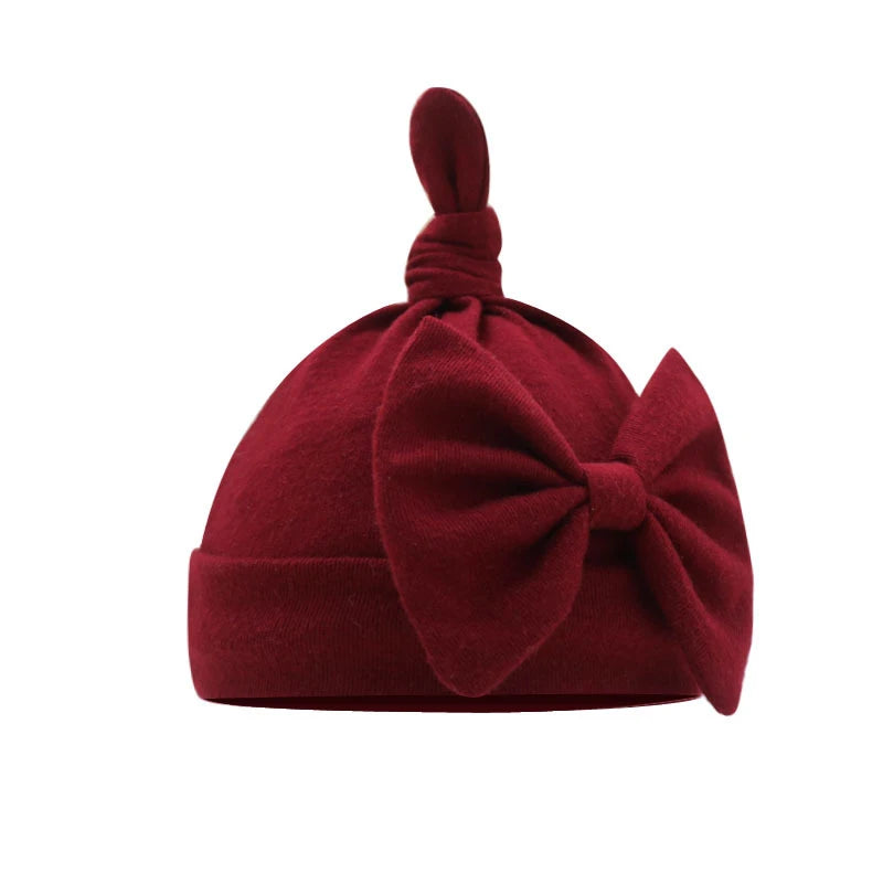 Solid Cotton Bow Knot Turban Hats for Baby Girls Beanies Soft Thin Elastic Caps Bonnet Newborn Infant 0-6 Months Headwraps