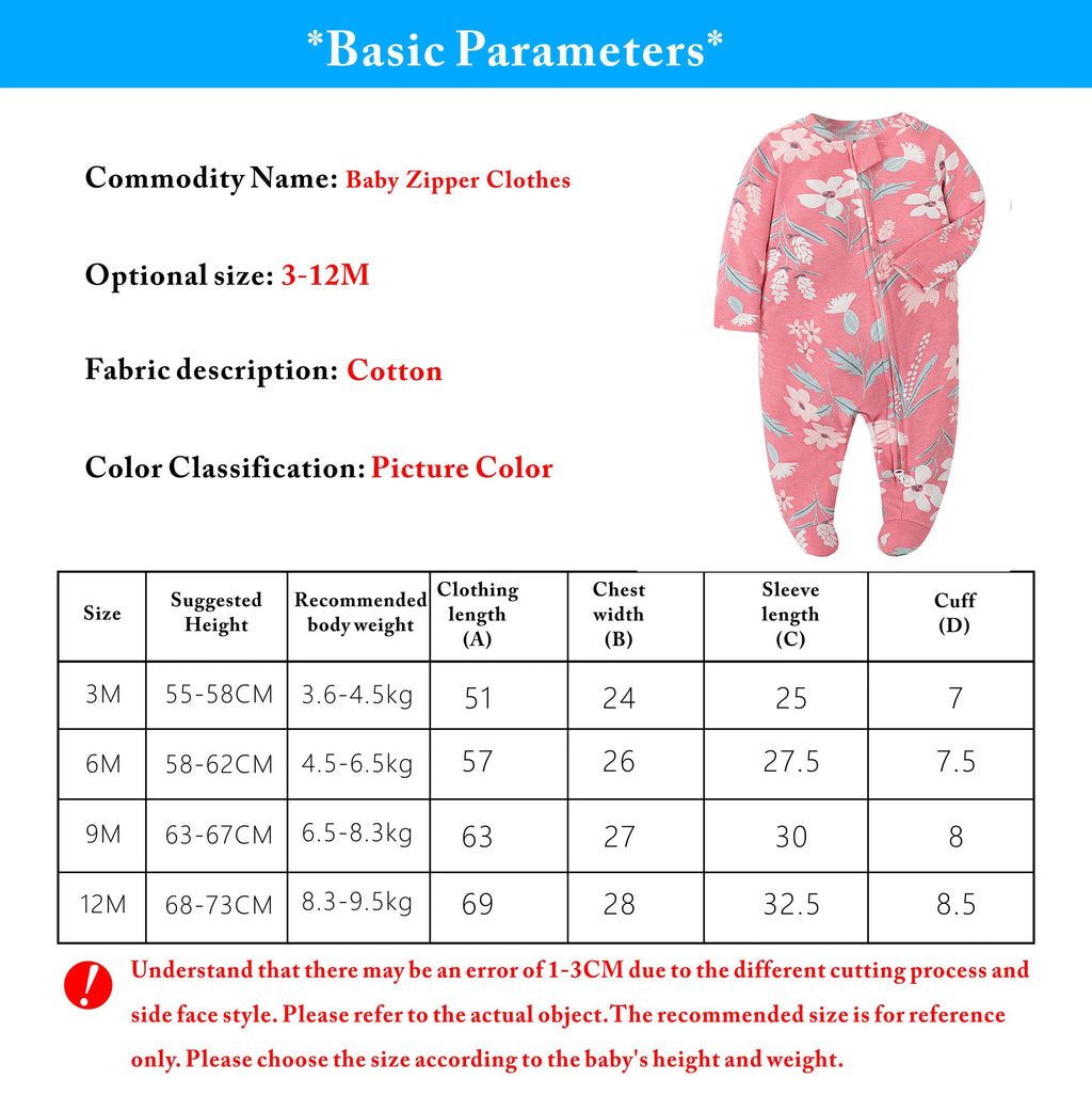 Newborn Baby Footed Pajamas Zipper Romper Long Sleeve Cotton Jumpsuit Solid White 0-12 Months Unisex Fashion Baby Clothes