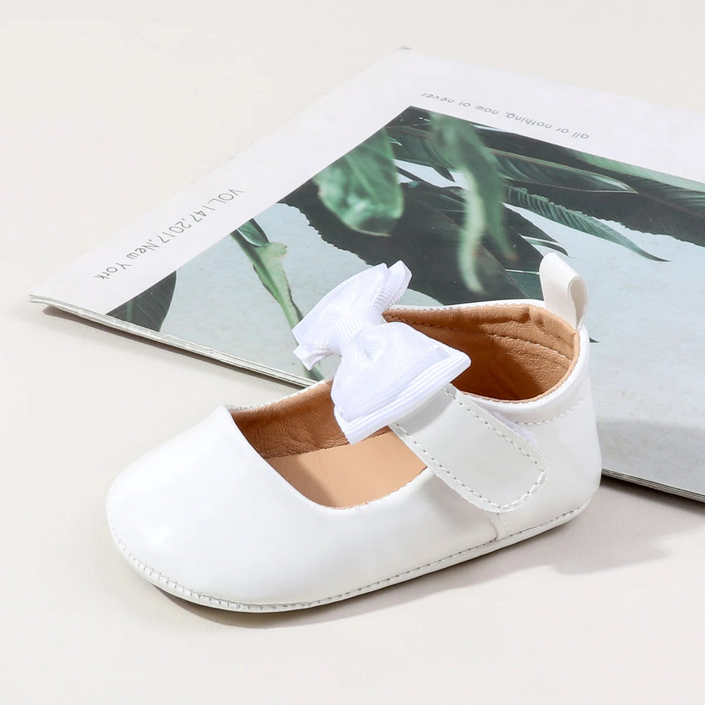 Spring And Autumn Baby Girls Cute Solid Color Bowknot Decor Soft Sole Flats Shoes First Walkers Non-Slip  Princess Shoes 0-18M