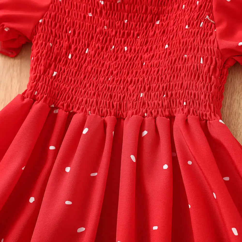 Girls Heart Print Puff Sleeve Dress – Summer Bow Princess Dress for Kids Ages 2-8, Cute Toddler Party & Daily Wear