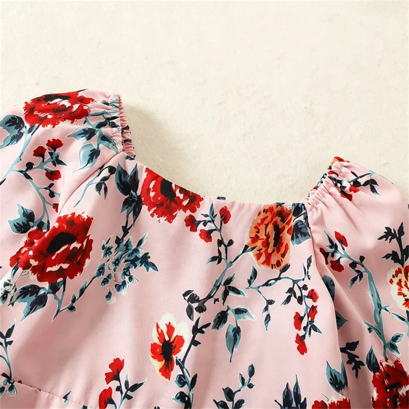 Vintage Mother Daughter Dress Vestidos Family Matching Outfits Children Dress Beach Casual Women Dresses Summer Girls Clothing