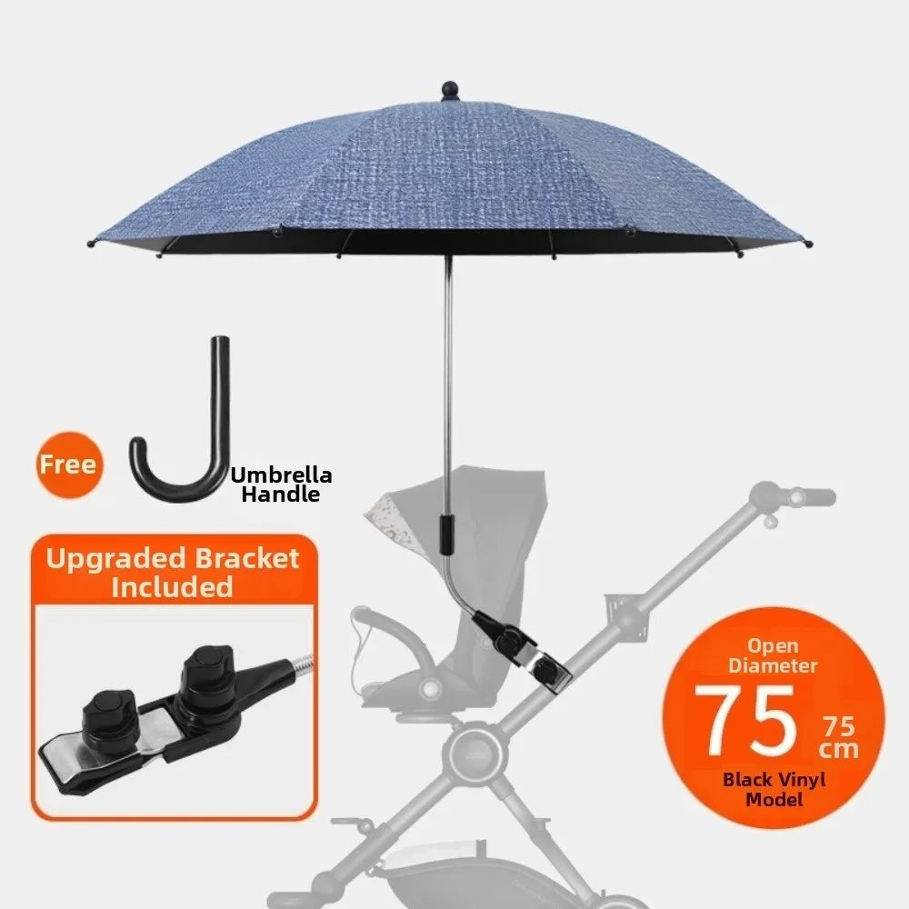 Adjustable UV Protection Umbrella 2-in-1 Design with Clamp Pram Cover Umbrella 360 Degree Universal Baby Stroller Umbrella