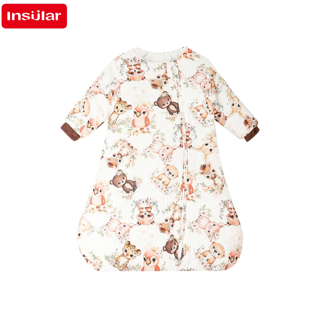 INSULAR Baby Cartoon Split-Leg Sleep Sack with Detachable Sleeves, 100% Cotton Thickened Winter & Autumn Toddler Sleeping Bag
