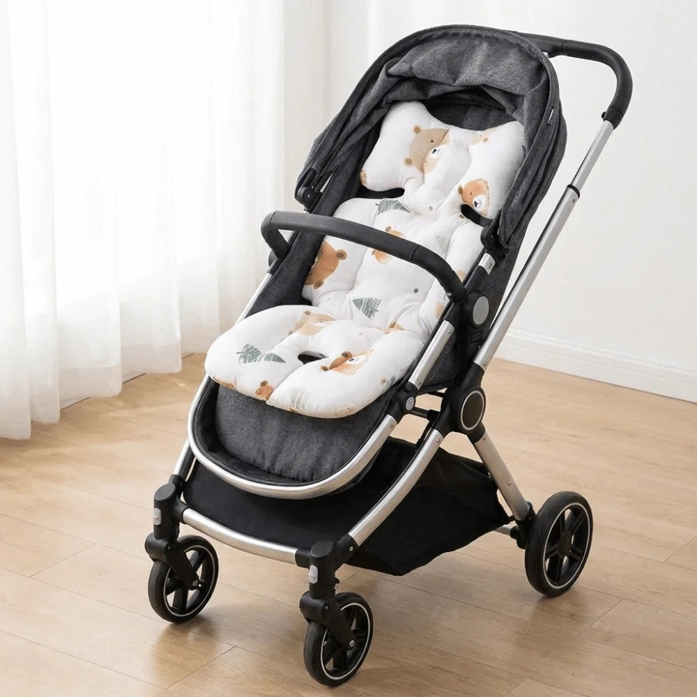 Essential Cotton Stroller Seat Cushion Soft Cartoon Pattern High Chair Liner Pad Comfortable Warm Stroller Accessories Going Out