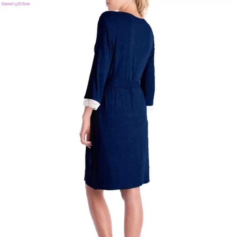 D0JC Breathable Pajama Dress Pregnancy Clothes Maternity Robe Nightgown Sleepwear