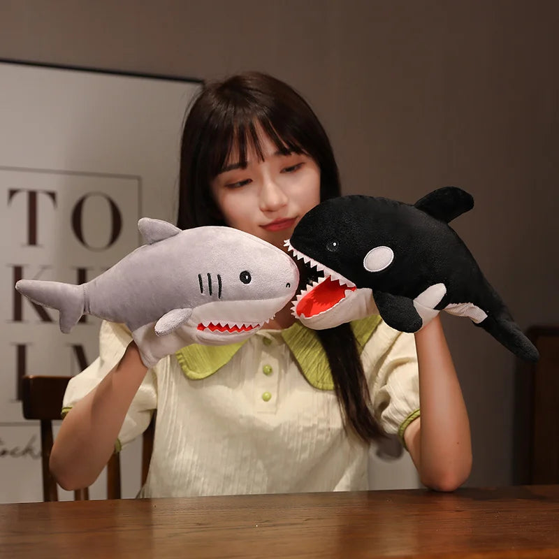 Hot Crocodile Shark Killer Whale Plush Hand Puppets Lifelike Tropical Fish Penguin Octopus Hand Puppets For Kids Adults Muppets
