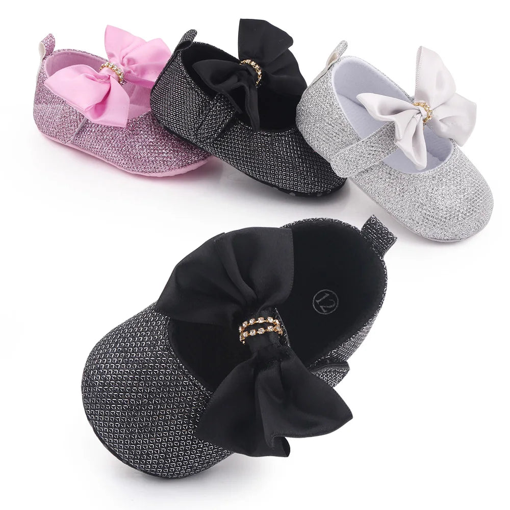 Spring Autumn Beautiful Baby Girl Princess Shoes Soft Soled Butterfly Bowknot Fashion Design Solid Newborn Prewalker Shoes D2677