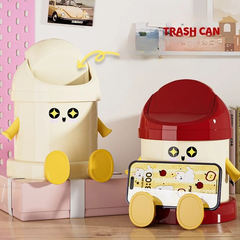Desktop Trash Can Mini Cute Garbage Basket with Lid Household Garbage Bins Storage Bin Storage Box for Office Bedroom Dormitory