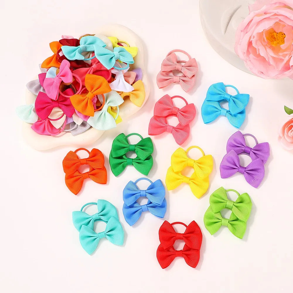 20/40Pcs/lot Hair Ribbons Head Bows Tie for Girls Elastic Solid Bowknot Rubber Hairband Kids Headwear Wholesale