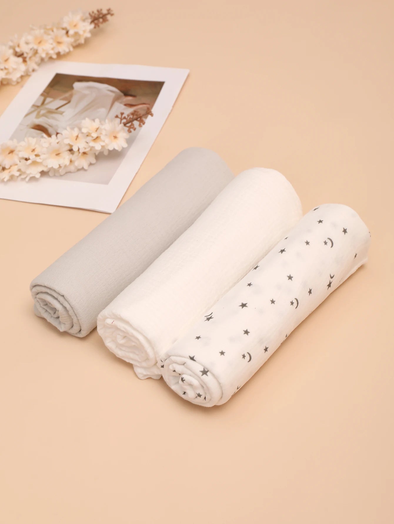3PCS/set Soft Breathable Newborn Baby Receiving Blanket Muslin cotton Wholesale Swaddle Blankets