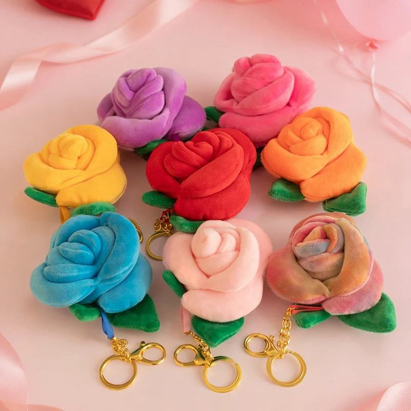 Wholesale Pretty Mini Rose Plush Toys Soft Colorful Lifelike Rose Hanging Toys Cute Keychain Bags Decor Kawaii Girls Gift
