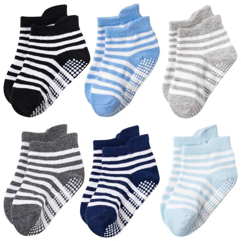 Kiddiezoom 6 Pairs/Set Four Seasons 0-5Y Solid Newborn Baby Boy Girl Socks 100%Cotton Soft Infant Accessories