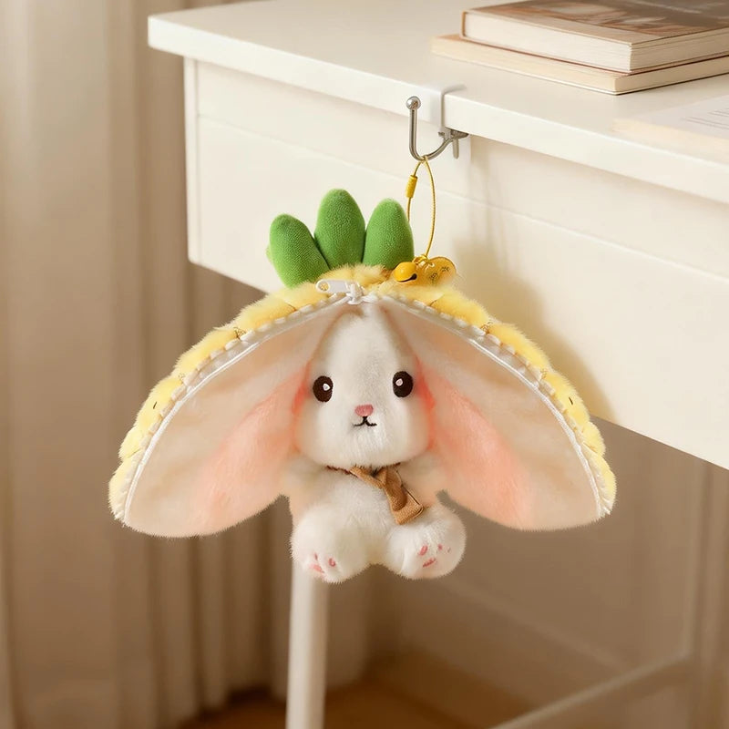 Hot Cute Fruit Bunny Plush Toy Creative Durian Pineapple Carrot Strawberry Turn Into Rabbit Soft Doll Birthday Christmas Gift
