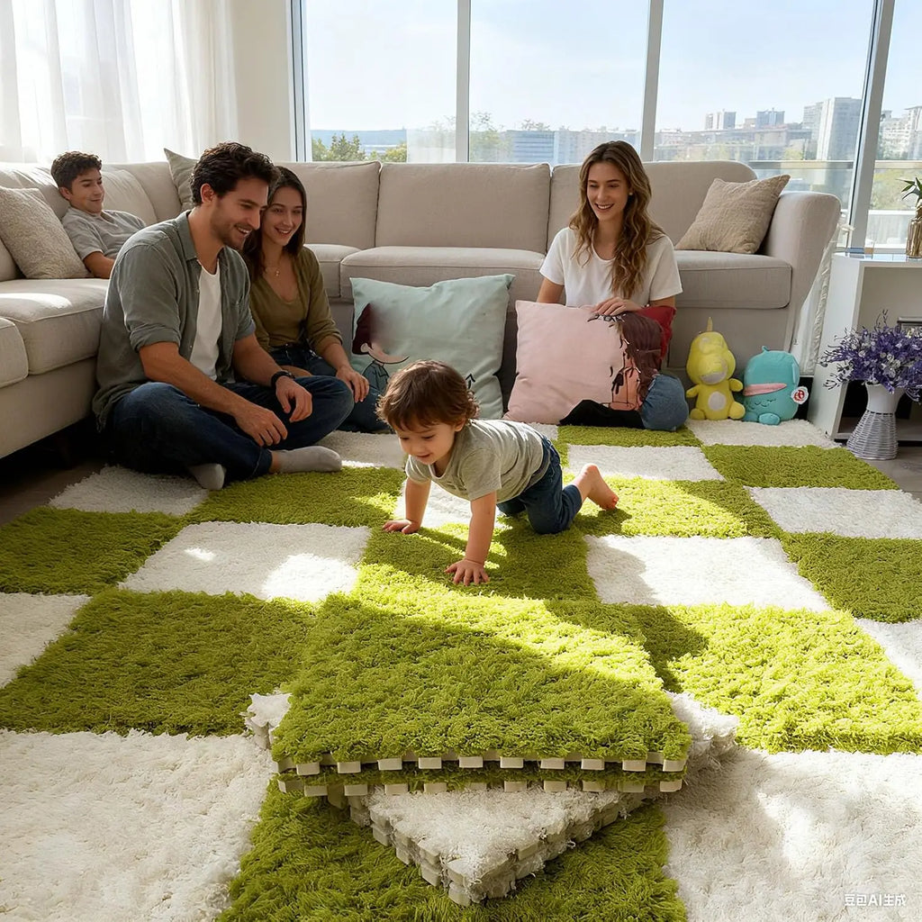 Thick Cake Velvet Plush Puzzle Mats DIY Bedroom Floor Tiles Sound-Absorbing Soft Carpet for Bedside Full Room Coverage