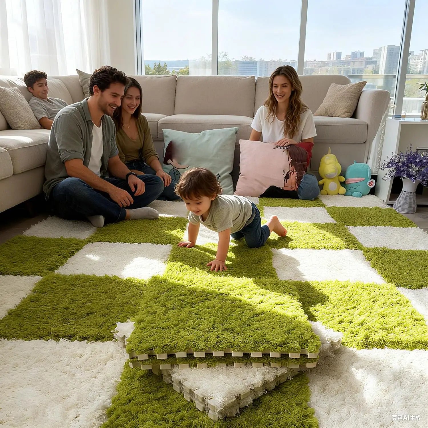 Thick Cake Velvet Plush Puzzle Mats DIY Bedroom Floor Tiles Sound-Absorbing Soft Carpet for Bedside Full Room Coverage