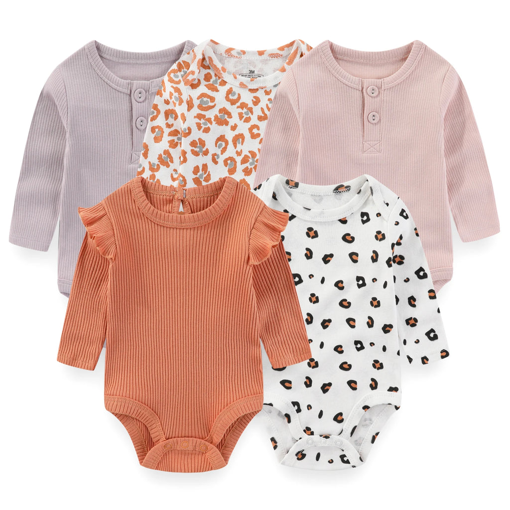 5 PCS/Lot Baby Long Sleeve Bodysuits Fashion Newborn Boys Girls Onesies Four Seasons Infant Clothes 0-12 Months Outfits