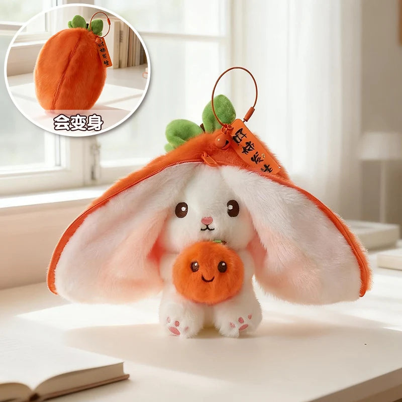 Hot Cute Fruit Bunny Plush Toy Creative Durian Pineapple Carrot Strawberry Turn Into Rabbit Soft Doll Birthday Christmas Gift