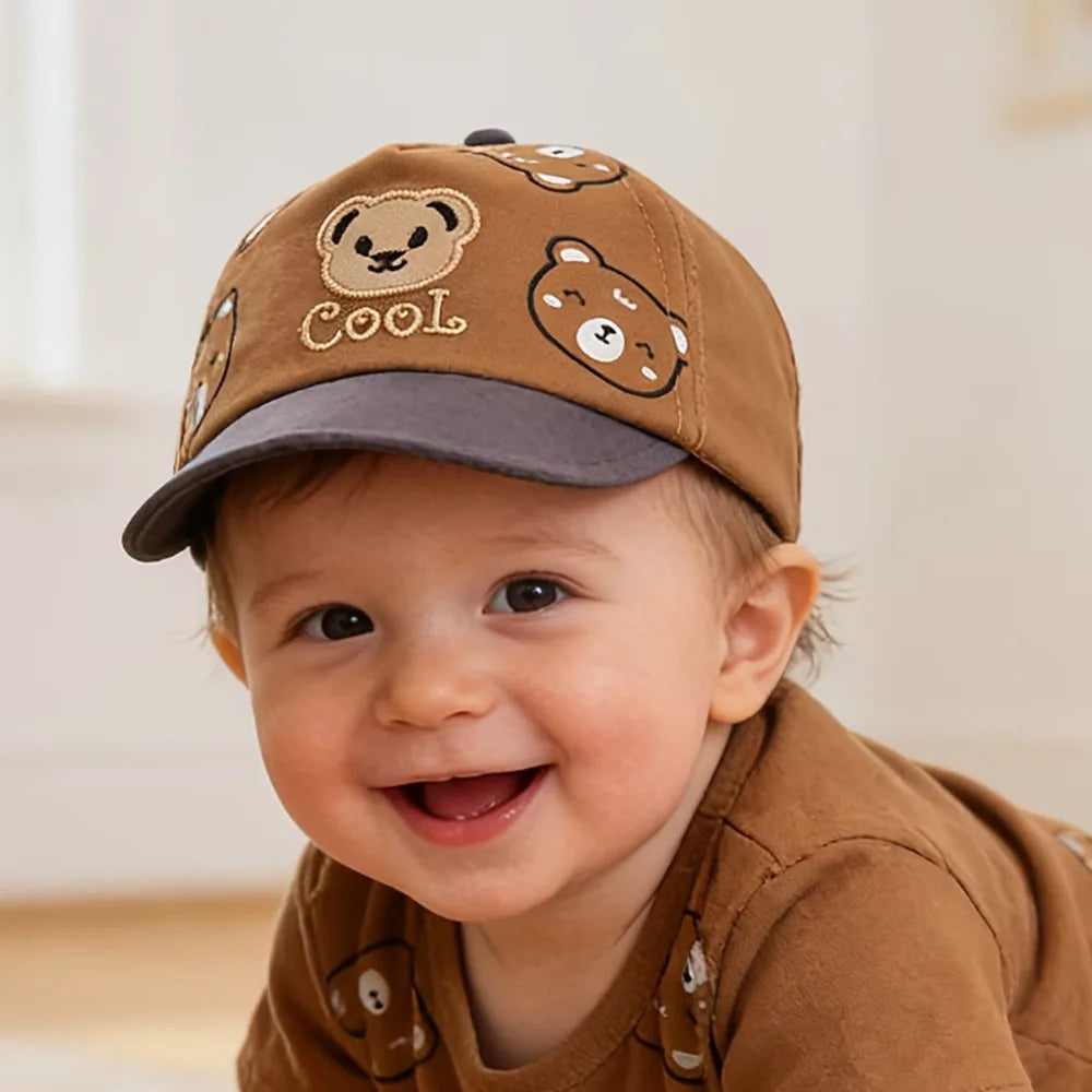 0-1Y Baby Hat Spring/Summer Sun Hat for Infants, Cute Cartoon Bear Baseball Cap with Soft Brim Lightweight for Outdoor Play