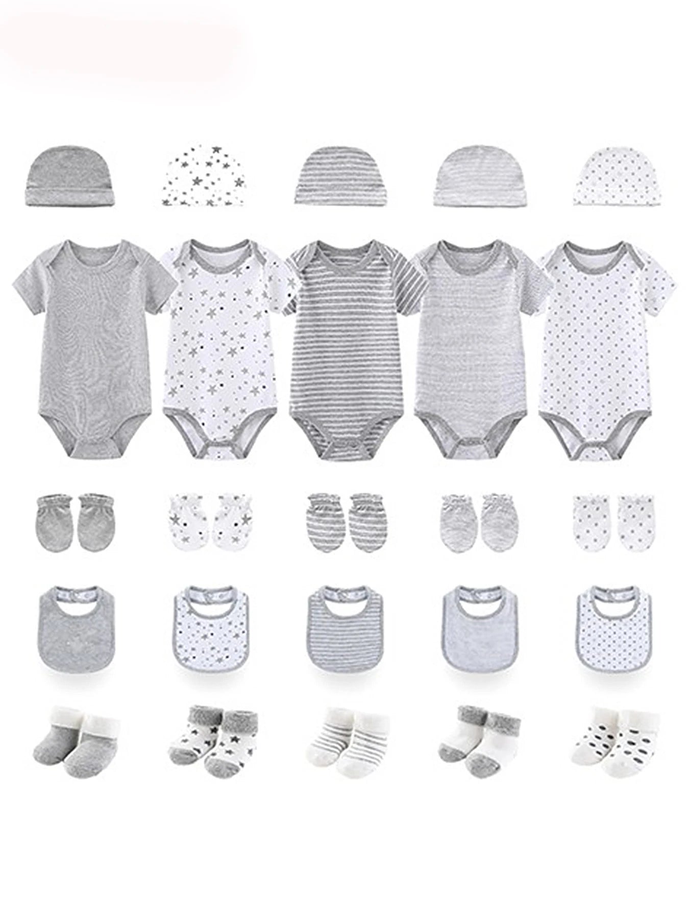 Infant Clothing Set 25Pcs 0-12 Months Bodysuits Hats Gloves Bibs Socks Unisex Baby Clothes Kit