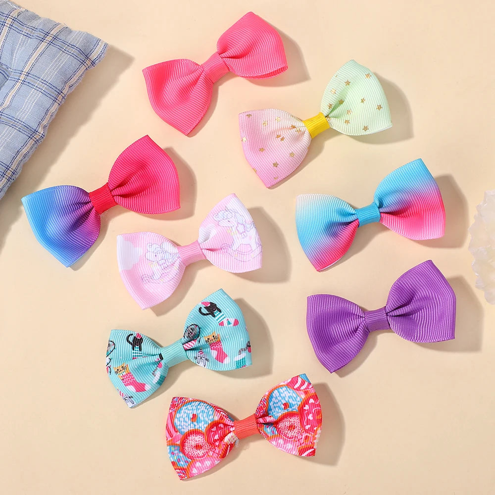 20Pcs cute baby bows hair clips for girls hair bangs lovely printing ribbon hairgripes kids casual party dress up headwear