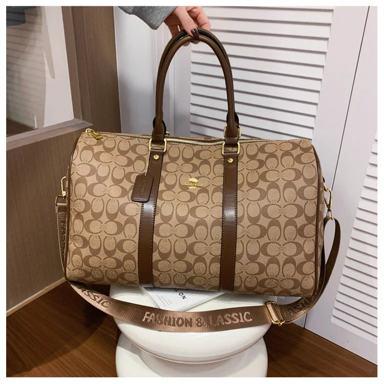 Classic Vintage Monogram Travel Duffle Bag, Trendy Versatile Overnight Weekender Bag with Top Handles & Adjustable Strap