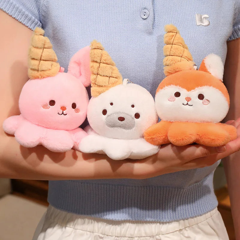 Hot 1pc 15cm Ice Cream Octopus Small Animal Plush Doll Head Sweet Cone Decor Seal Duck Rabbit Fox Toy Backpack Child Friend Gift