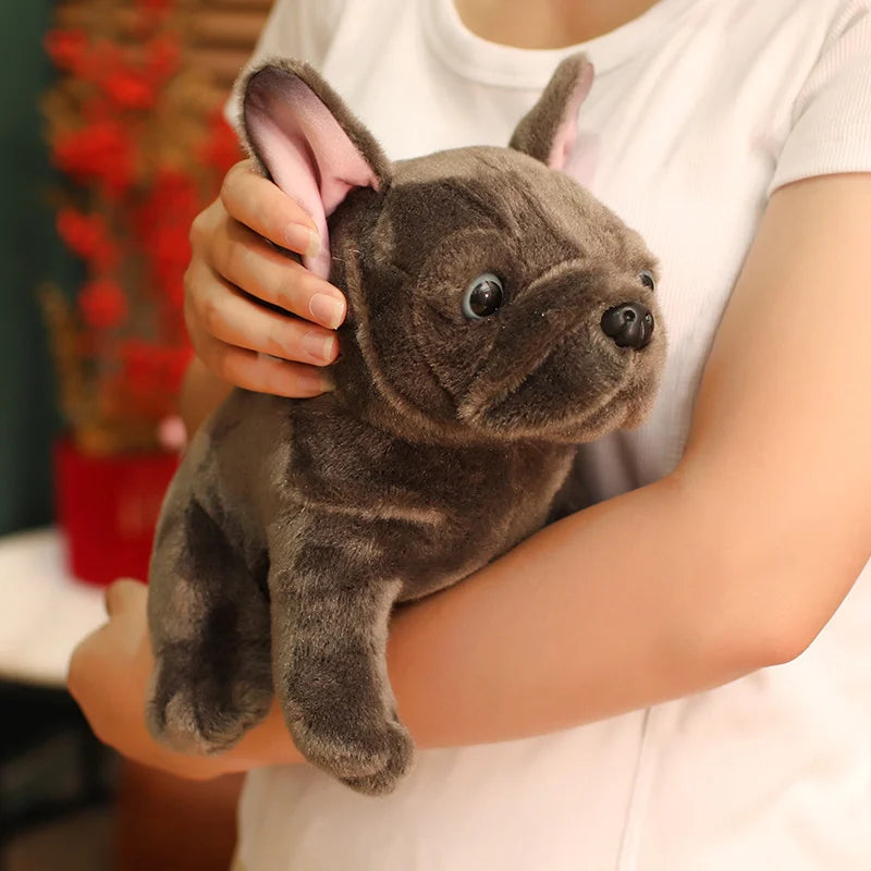Hot 28cm Bulldog Plush Toy Realistic Stuffed Animals Black Grey Bulldog Plush Lifelike Pet Dog Soft Doll Gift