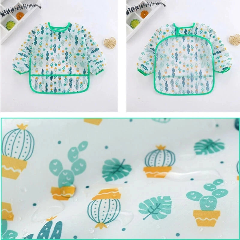2025New Cute Baby Bibs Children Baby Stuff Toddler Waterproof Long Sleeve Art Smock Feeding Bib Apron for Kids 0-6 Years