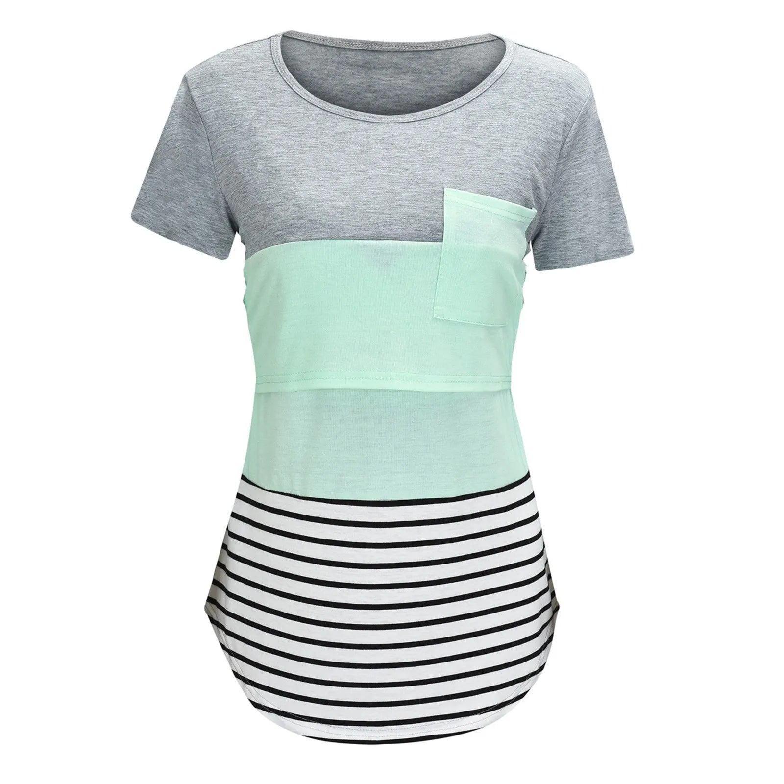 New Maternity Clothes Casual Tops Nursing For Breastfeeding T Shirt Striped Print Women Maternity Short Sleeve Maternity Blouse