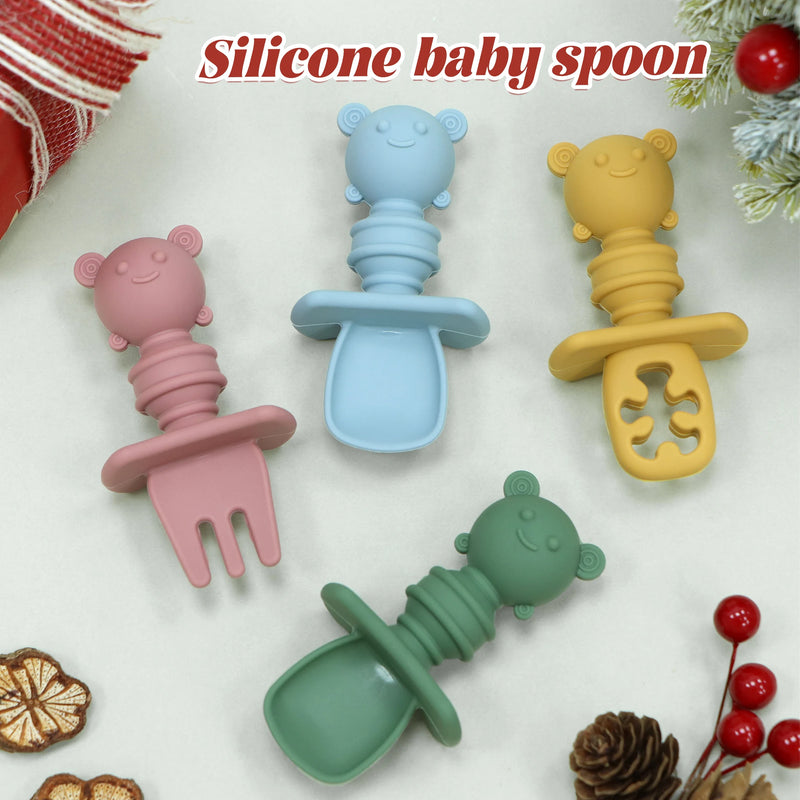 3-piece self-feeding silicone spoon with choking barrier - silicone chewing spoon set suitable for infants and toddlers, weaning